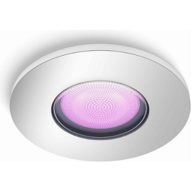Philips Hue Xamento: infälld spotlight för badrum, silver, Hue White and Color Ambiance, GU10, Zigbee & Bluetooth, IP44, 350 Lumen, 2000-6500 Kelvin + 16 miljoner färger, 1-pack