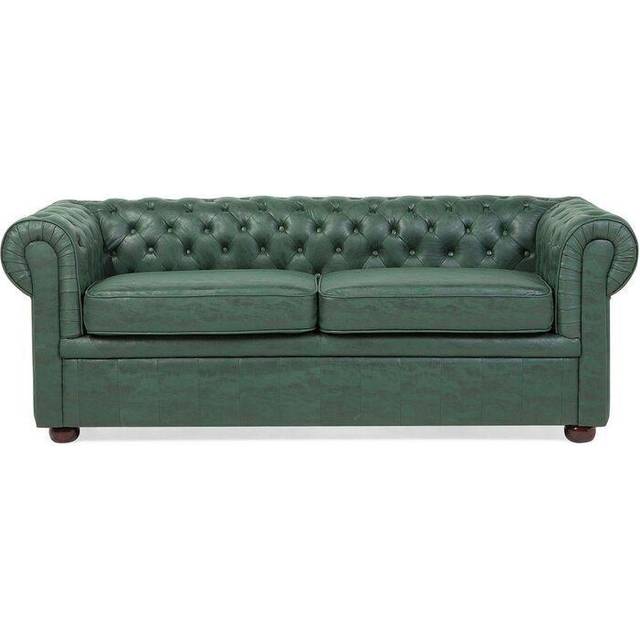 Beliani 3 Seater Sofa Faux Leather Green Chesterfield, Green