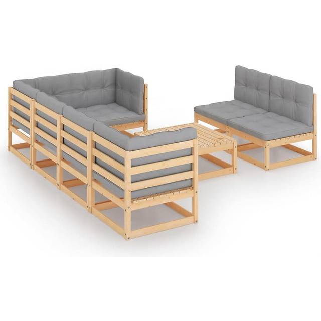 vidaXL Loungegrupp för trädgården med dynor 8 delar massiv furu