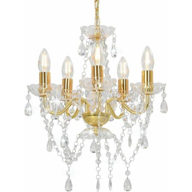 vidaXL Chandelier with Crystal Beads Silver Round 5 x E14