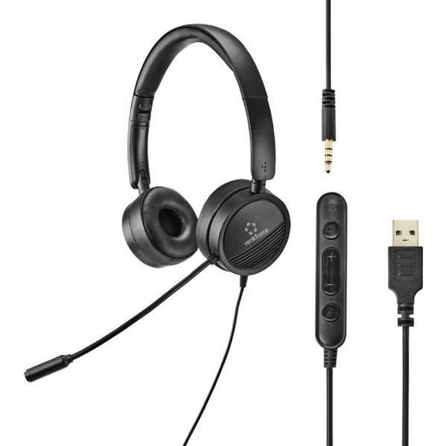 Renkforce RF-HS-360 Datorer On-ear headset Sladd Stereo Svart Volymkontroll, Mikrofonljudavstängning