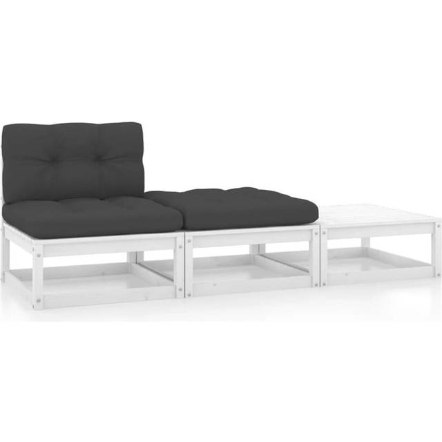 Loungegrupp med dynor 3 delar vit massiv furu