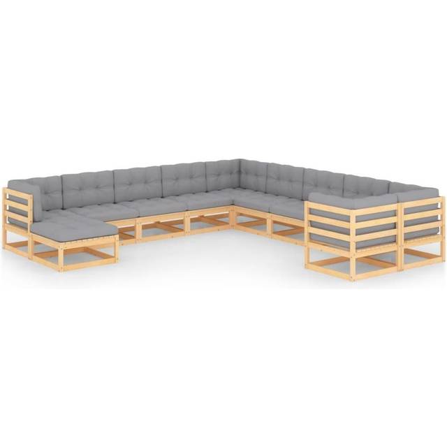 Loungegrupp för trädgården med dynor 11 delar massiv furu