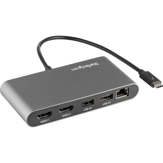 StarTech.com Thunderbolt 3 Mini Dock - Portable Dual Monitor w/HDMI 4K 60Hz - 2X USB-A Hub (3.2/2.0), GbE - 28cm Cable - TB3 Multiport Adapter - Mac/Windows- Upgraded Version of TB3DKM2HD (TB3DKMHDL) - Dockningsstation - Thunderbolt 3 - 2 x HDMI - 1GbE