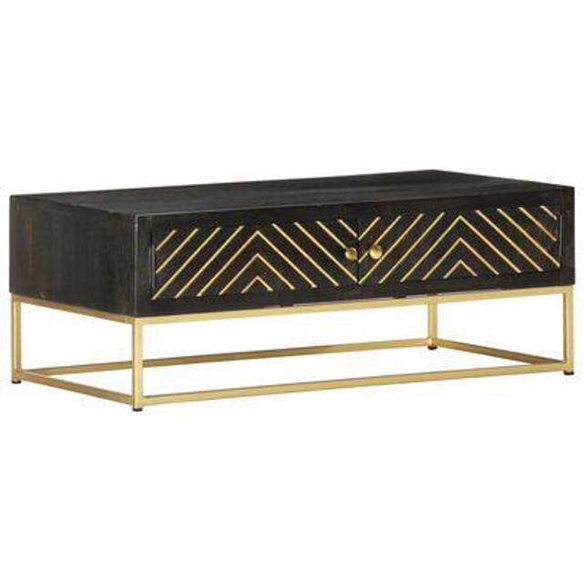 Soffbord svart och guld 90x50x35 cm massivt mangoträ