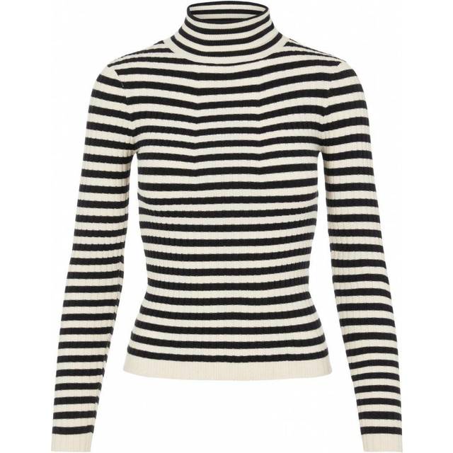 Pieces Dam Pccrista Ls O-hals stickad Noos Bc pullover tröja, Svart/ränder: med björkränder M, L