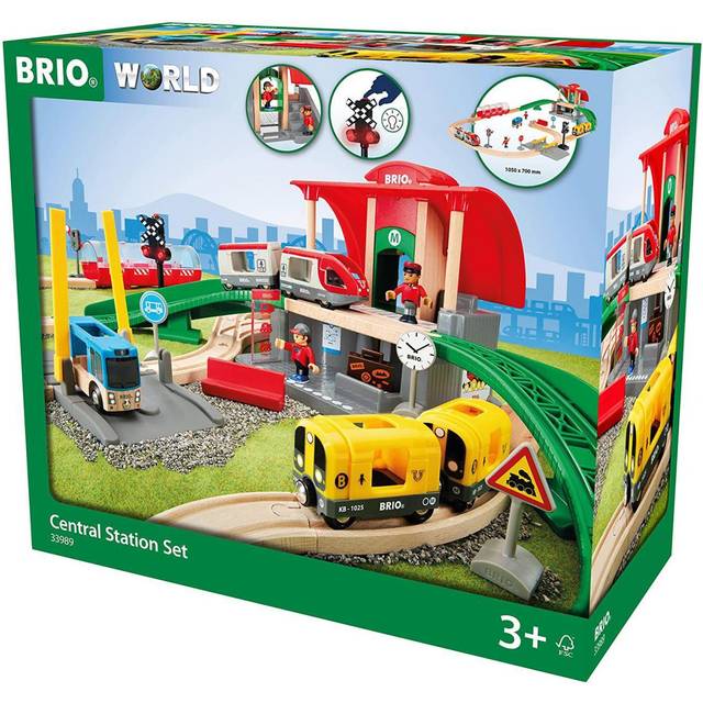 BRIO World - 33989 - Centralstation krets - komplett set med 37 delar nivå- och tunnelgenomgång - trätågbana - från 3 år