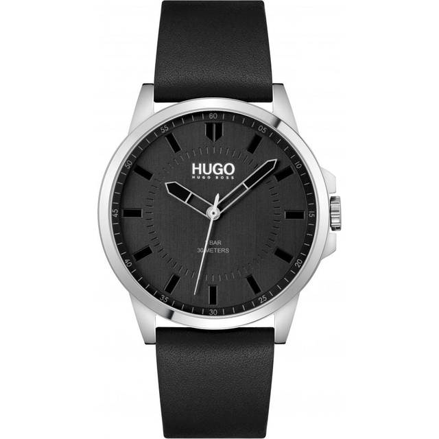 HUGO for man. 1530188 Analogue watch with leather strap First black (OSFA), Casual