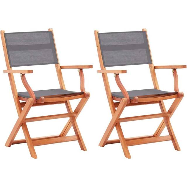 vidaXL Folding Garden Chairs 2 pcs Grey Solid Eucalyptus Wood and Textilene