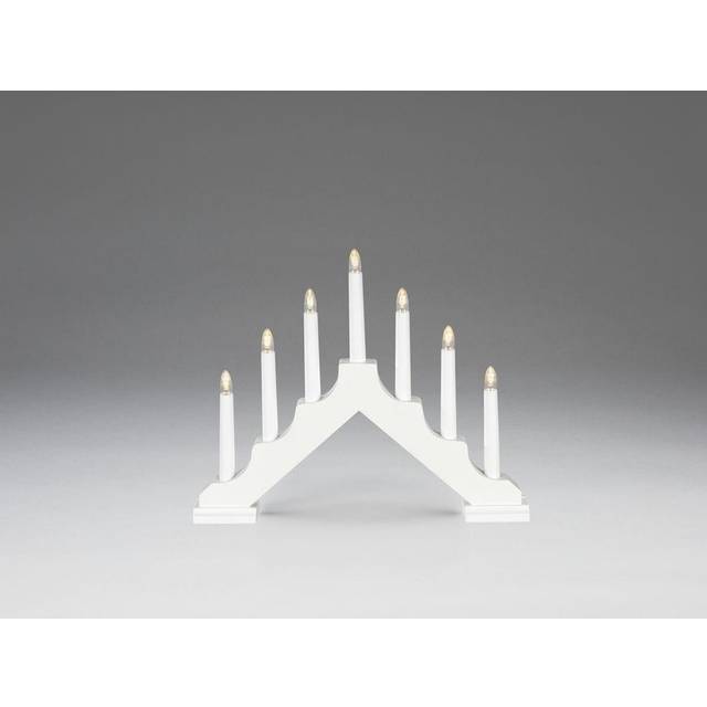 Elegant Wooden LED Candlestick with Timer - 7 Warm Bulbs, Battery Operated - Matte Grey (28cm H X 55cm L X 38cm D)
