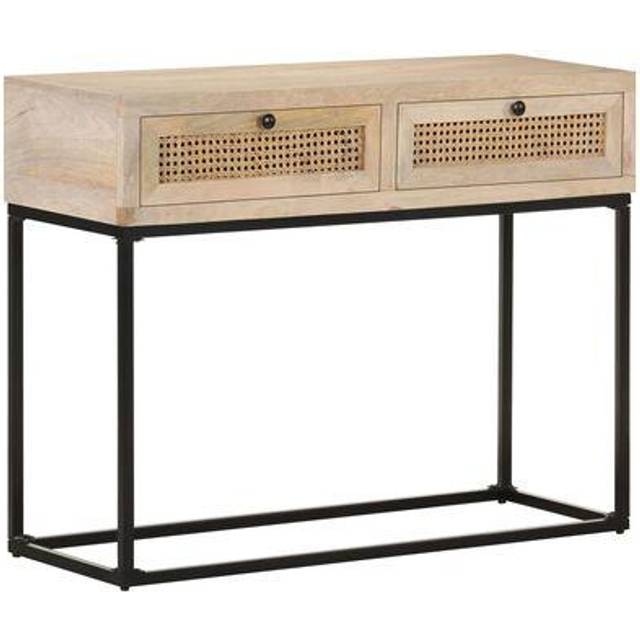Konsolbord 100x35x76 cm massivt mangoträ och naturlig rotting