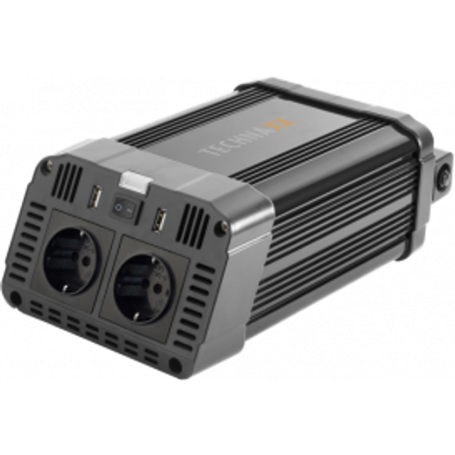 Technaxx KFZ växelriktare med LC-display 12 V till 230 V – bil inverterare med 2X Schuko-kontakt och 2X USB-port – ström 1 200 W/2 400 W (spets) – spänningsomvandlare TE16