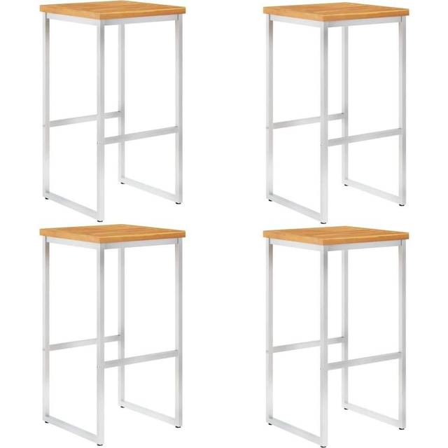 vidaXL Bar Chairs 4 pcs Solid Acacia Wood and Stainless Steel - Brown