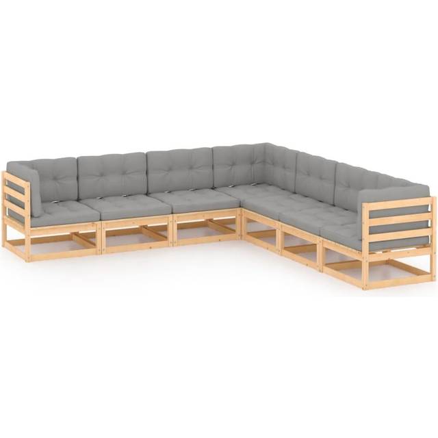 Loungegrupp för trädgården med dynor 7 delar massiv furu