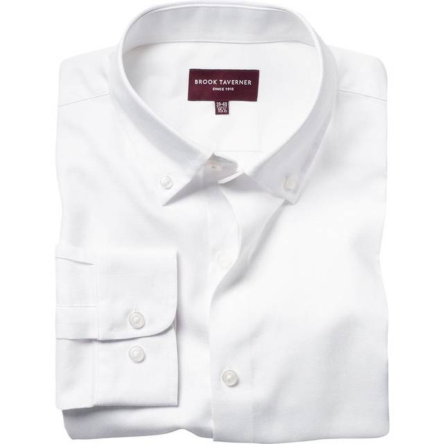 (17 UK, White) Brook Taverner Mens Toronto Long Sleeve Oxford Shirt