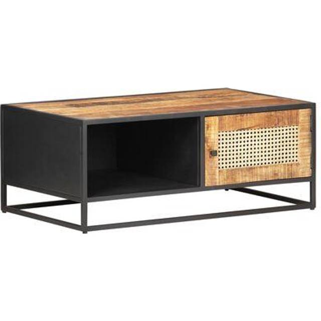 vidaXL Coffee Table 90x50x35 cm Rough Mango Wood and Natural Cane - Brown