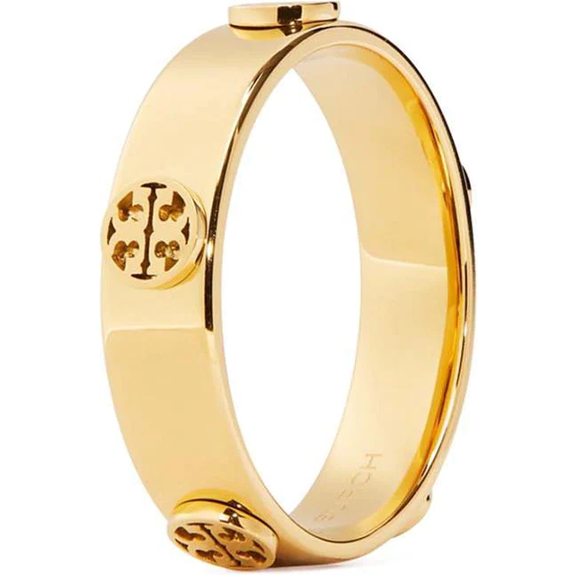 Tory Burch Miller Logo Studded Band Ring in 18K Gold Plated