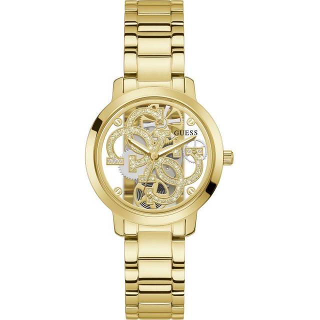 Guess Ladies’ Sparkle Logo Dial Gold Tone Stainless Steel Bracelet Watch