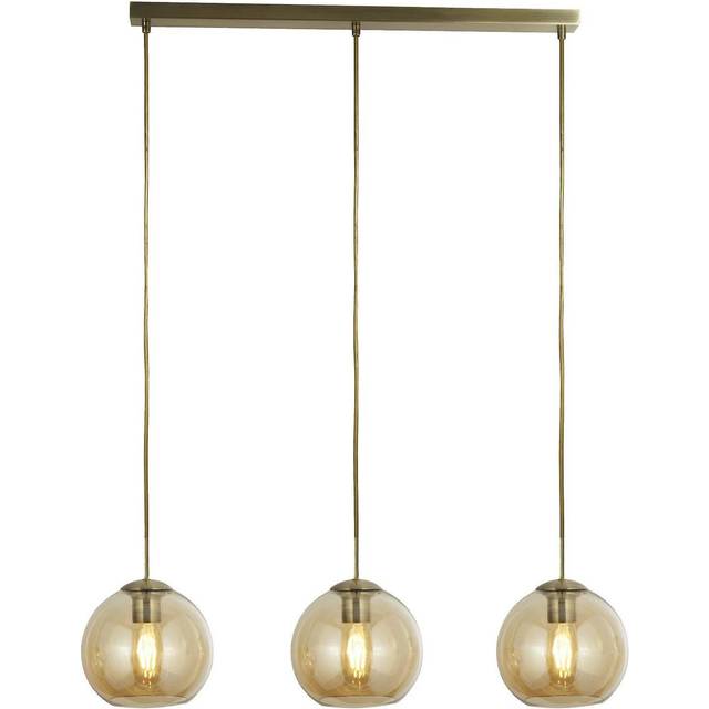 Searchlight Pendant 3 Light Bar Antique Brass With Amber Glass