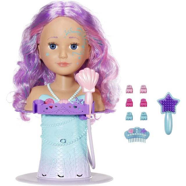 BABY born Sister Styling Head Meerjungfrau, drehbarer Schmink-und Frisierkopf für die Badewanne mit Standfuß und elektronischem Duschkopf, 830550 Zapf Creation, Mehrfarbig