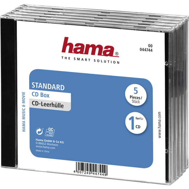 Hama CD box 1 CD/DVD/Blu-Ray Polystyrene Transparent, Black 5 pc(s) (W x H x D) 140 x 125 x 10.4 mm 00044744