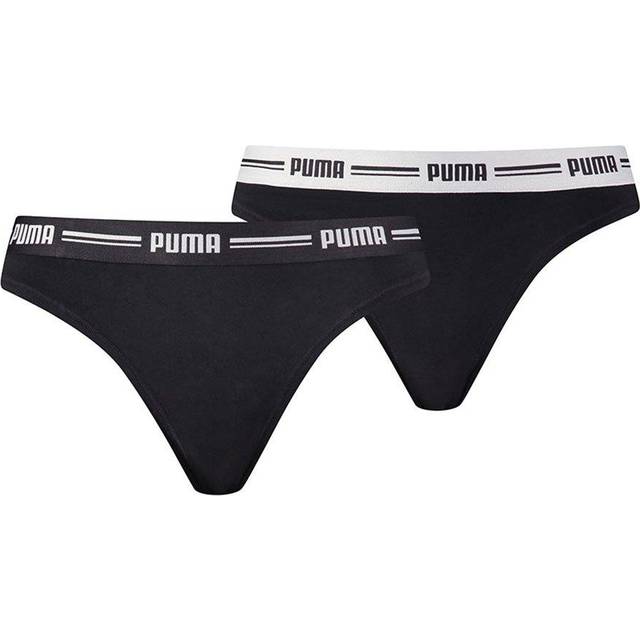 Puma Women's 2-Pack Striped Logo Mid-Rise Strings, Black - Size: XS