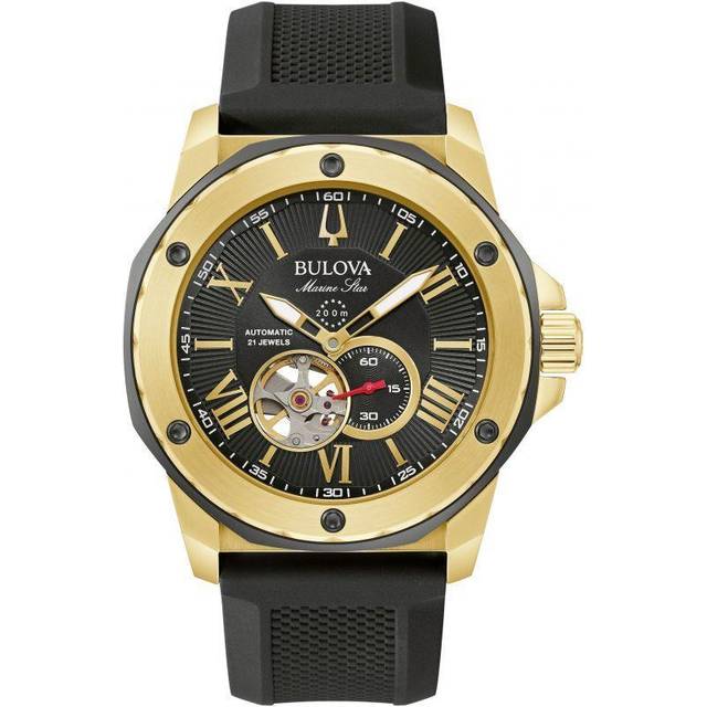 Bulova Marine Star Open Heart Black Dial Automatic Diver's 98A272 200M Men's Watch