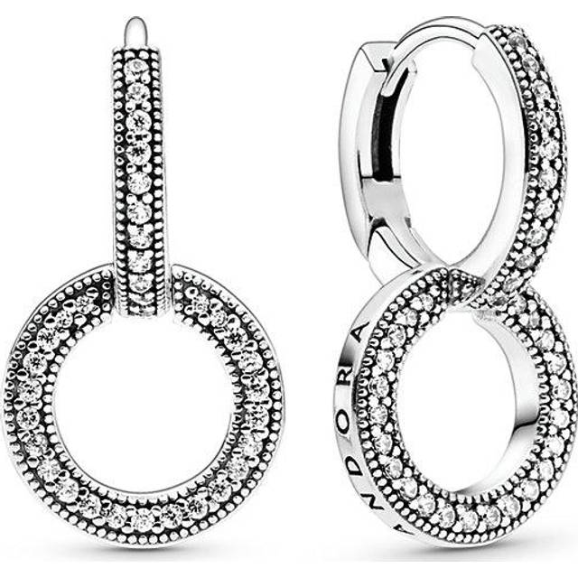 Pandora Sparkling Double Hoop Earrings - Sterling silver / Cubic zirconia - Clear - one size