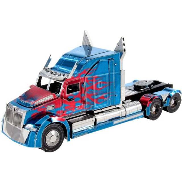 Model Kit Western Star 5700 Truck "Optimus Prime" Blue with Red Flames "Transformers The Last Knight" (2017) Movie (Moderate Difficulty) Steel Model
