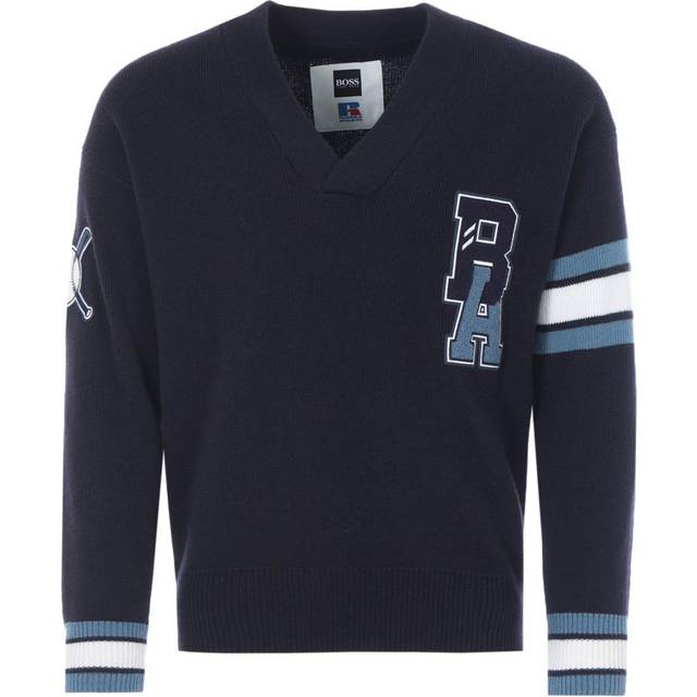 Boss Mens Vy X Russell Athletic Collegiate-inspired Wool Sweatshirt L - NAVY