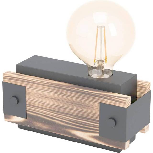 Eglo Layham, bord med 1 glödlampa vintage, industriell, retro, sängbord av stål och trä, vardagsrum i svart, natur, lampa med strömbrytare, E27-sockel