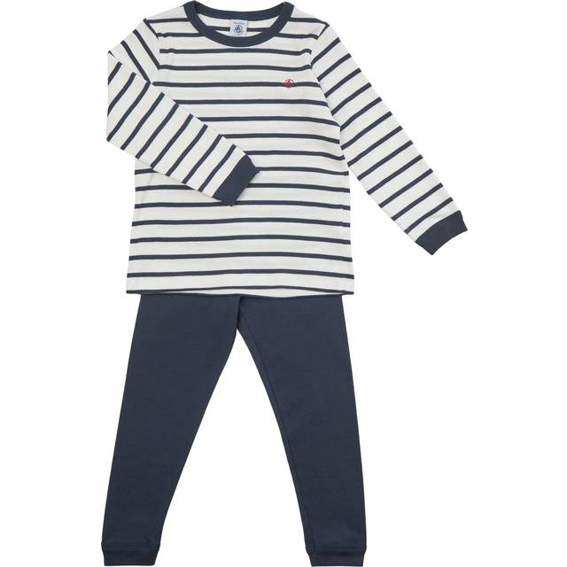 Petit Bateau pyjamas för flickor, Vit marshmallow/blå smoking, 4 År