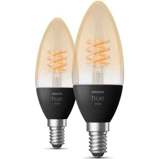 Philips Hue Warm White Filament Candle Smart Light Bulb 2 Pack [E14 Small Edison Screw] With Bluetooth. Works with Alexa, Google Assistant and Apple