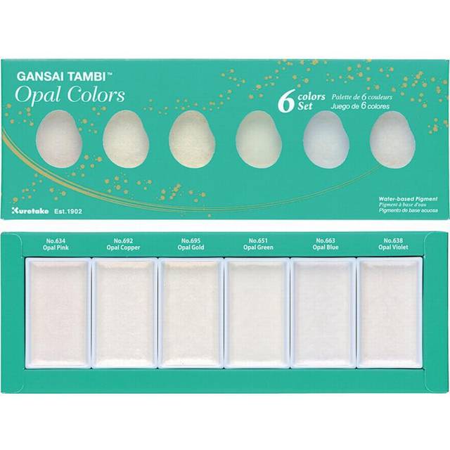 Kuretake : Gansai Tambi Japanese Watercolour : Large Pan : Set of 6 Opal Colours