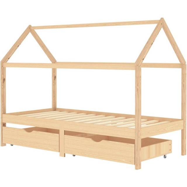 vidaXL Kids Bed Frame with Drawers White Solid Pine Wood 90x200 cm