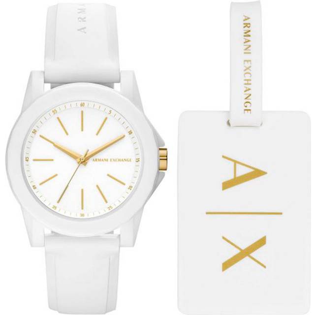 Armani Exchange klocka för kvinnor, trehandsrörelse, 40 mm vitt nylonfodral med silikonrem, AX7126