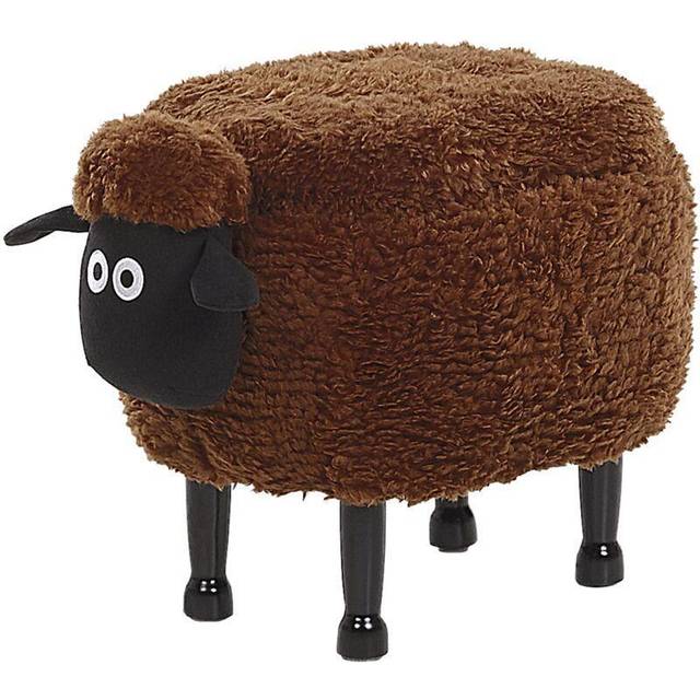 Barn Djurpall Konstpäls Puff med Förvaring Träben Grå Sheep