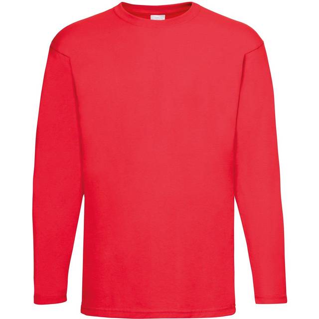 (Small, Bright Red) Mens Value Long Sleeve Casual T-Shirt