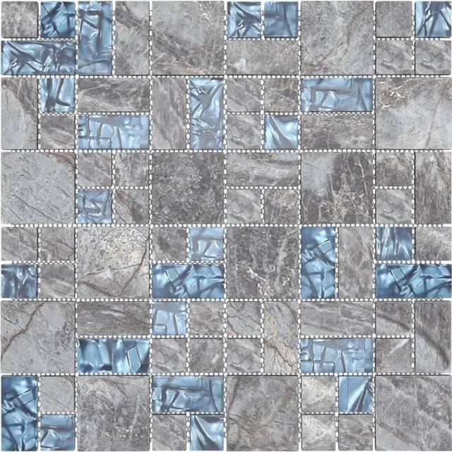 vidaXL Mosaic Tiles 11 pcs Grey and Blue 30x30 cm Glass - Multicolour