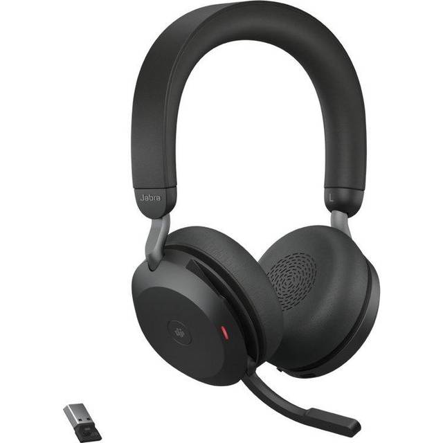 Jabra Evolve2 75 trådlöst PC-headset med 8 mikrofoner - stereohörlurar med dubbelt skum och justerbar avancerad aktiv bullerdämpning, bluetooth-adapter med USB-A- och MS Teams-kompatibilitet - svart