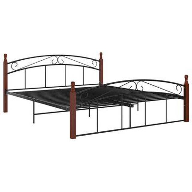 vidaXL Bed Frame without Mattress Black Metal&Solid Oak Wood 140x200 cm