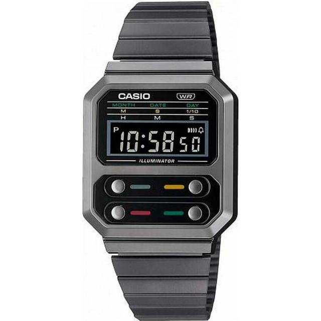 Casio Collection Grey Ion Plated F100 Revival Digital Men's Watch A100WEGG-1AEF