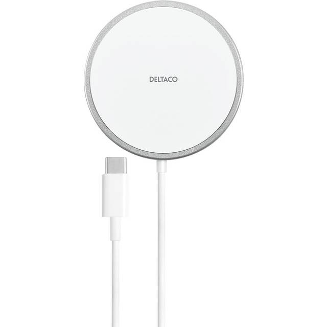 Deltaco Trådlös Laddare 15 W USB-C Vit/Silver