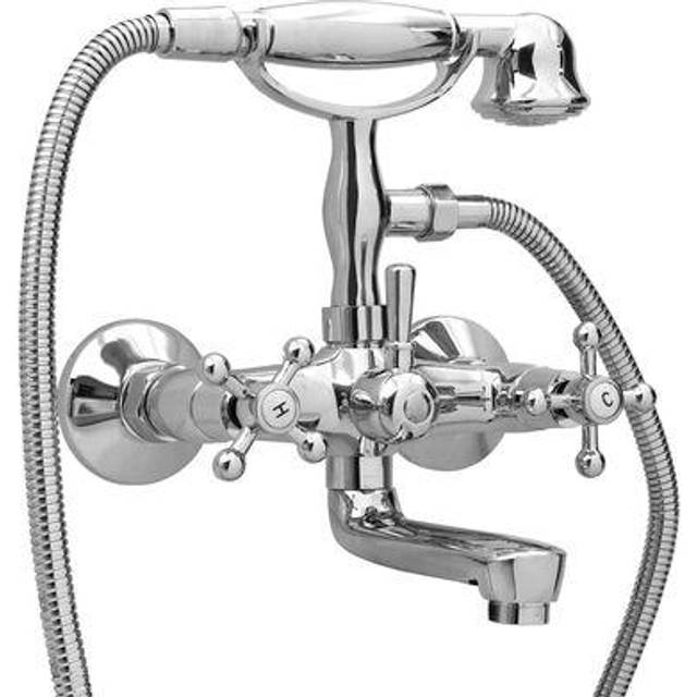 Badkarsblandare med 2 grepp + duschomkastare krom retro