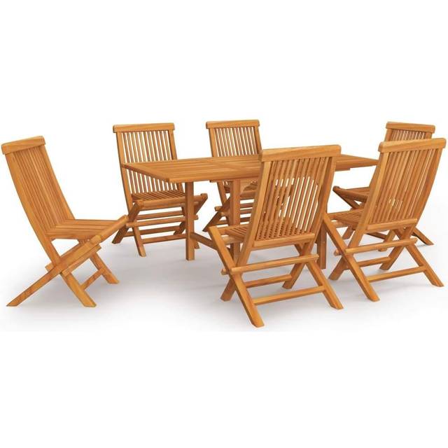 vidaXL 7 Piece Garden Dining Set Solid Teak Wood - Brown