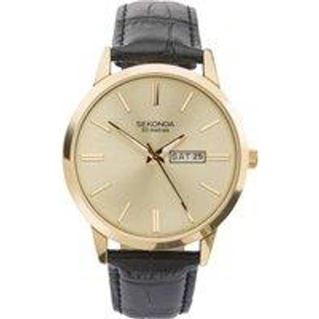 Sekonda Men's Jackson Black Leather Strap with Gold Dial Watch