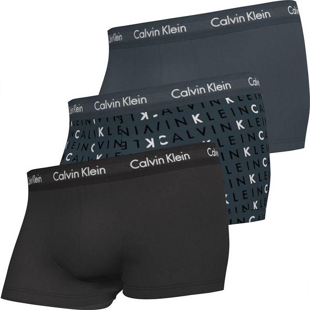 Mens 3 Pair Calvin Klein Low Rise Trunks Hemisphere Blue / Subdued Logo / Black L - Multi Coloured