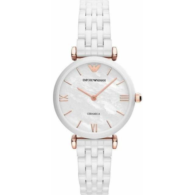 Emporio Armani Ceramica Ladies Watch AR1486Â¦MOP DialÂ¦Ceramic Strap - White