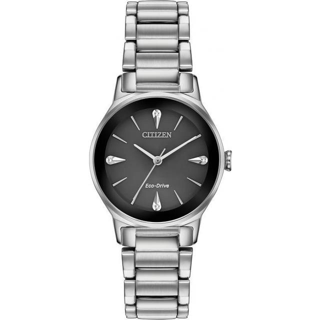 Citizen EM0730-57E Women's Axiom Eco-Drive Diamond Bracelet Strap Watch, Silver/Black