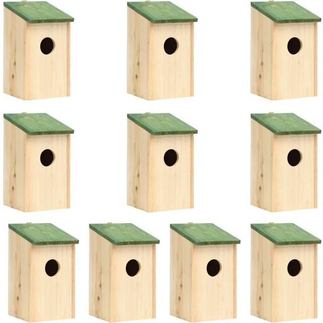 vidaXL Bird Houses 10 pcs Solid Firwood 12x12x22 cm - Brown